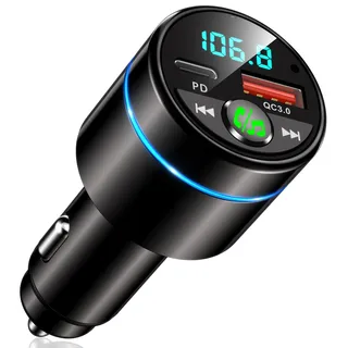 Mohard Bluetooth Adapter Auto, Ganzmetall FM Transmitter Auto Bluetooth mit PD 30W & QC3.0 18W Schnellladung, Freisprechanlage Bluetooth5.3, Rauschunterdrückung Mikrofon, Ringlicht