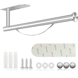 HONZUEN Küchenrollenhalter ohne Bohren für Wand/Unterschrank – Abroll‐Stopp | 304‐Edelstahl | Küche, Bad | 34×8×4,5cm | Einhandentnahme | Kleben oder Bohren | für Standard‐Rollen, Folien, Handtücher