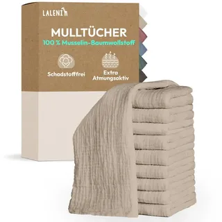 Laleni Spucktücher Baby im 30er Set aus Reiner Baumwolle - schadstofffreie Mulltücher weich 70x70 - saugstarke Mussellintücher Baby - Musselin Tuch als Mullwindel waschbare Mulltücher - Beige