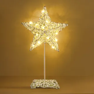 Lewondr Tischlampe, LED Sternenlampe Sternform Weihnachtsdeko Innen, Batteriebetrieb Fensterbank Lampe Metall Weihnachtsstern Schreibtischlampe für Zuhause Weihnachten Ramadan Hochzeit, Gold