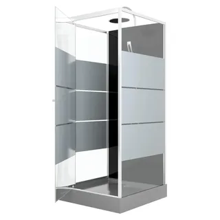 Dusche Komplett MARWELL Komplettdusche Fertigdusche Dusy 80 x 80 x 225 cm - komplett Set inkl. Duschwanne und Armatur - Runddusche mit Fronteinstieg - Grau