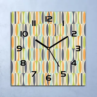 Wanduhr Echt-Glas-Küchenuhr Retro Muster Formen Quarz 30x30 Deko Bilder