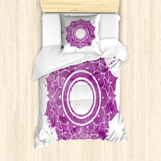 ABAKUHAUS Chakra Mantele, Mandala Chakra Splash, Milbensicher Allergiker geeignet mit Kissenbezügen, 135 cm x 200 cm - 80 x 80 cm, lila Weiß - Violett