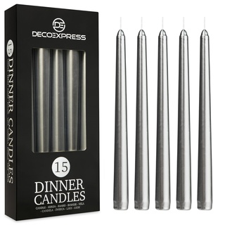 DECO EXPRESS Stabkerzen Set 6er, 10, 15 oder 50er, Lange Brenndauer bis zu 8 Std, Geruchslos(Silber, 15-er Set)