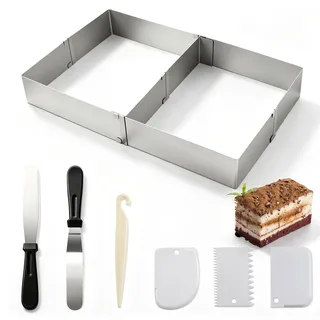 VINATO Verstellbarer Backrahmen aus Edelstahl (27.7-52.5cm) für Kuchen, Brownies & Lasagne, rechteckig, antihaft-Oberfläche, Wiederverwendbare Backform für Backblech