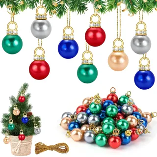 Christbaumkugeln, 60 Stück Deko Weihnachten, 1.6cm Mini Weihnachtskugeln Bunt, Weihnachtskugeln Kunststoff Mit Goldene Faden, Hängende Weihnachtsbaum Deko, Weihnachtsdekoration Zubehör