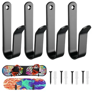 4 Stück Snowboard Wandhalterung, Schwarz Skihalterung Wand mit Schraube Skateboard Halterung Wand Snowboard Wandregal Display Rack für Boards wie Skateboards, Longboards, Wakeboards und Roller Skates