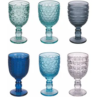 Villa D'Este Home Tivoli 6er Set Sektkelch 280ml aus Glas, Oberfläche bearbeitet, Geometrie Ocean