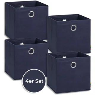 Storanda | 4er Set Aufbewahrungsbox 33x33x33 cm | Extra Große Griffe | Stabil & Faltbar | Regalbox für Würfelregal Kallax | Ideal für Zuhause & Kinderzimmer | Dunkelblau