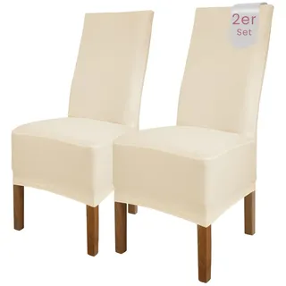 Scheffler Home Stuhlhussen Emma Natur 2er Set aus Jersey Baumwolle – Elastische Stuhlbezüge für Hochlehner und Polsterstühle, waschbar und formstabil, Oeko-TEX Zertifiziert