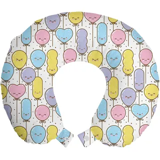 ABAKUHAUS Party Reisekissen Nackenstütze, Kawaii Ballons Muster, Schaumstoff Reiseartikel für Flugzeug und Auto, 30x30 cm, Ivory Multicolor