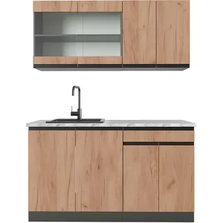 Vicco Singleküche R-Line, 140 cm , AP Marmor, Goldkraft Eiche/Anthrazit