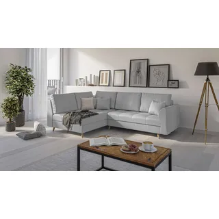 S-STYLE MÖBEL - Ecksofa mit Holzfüßen im skandinavischen Stil Marco aus Grau Luxusmicrofaser - Ottomane links - B/T/H: 231 cm/161 cm/81 cm - Grau