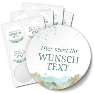 24 PERSONALISIERTE Aufkleber mit Wunschtext individualisiert anpassbar Namen Datum Etiketten rund 4cm, Boho Aquarell blau