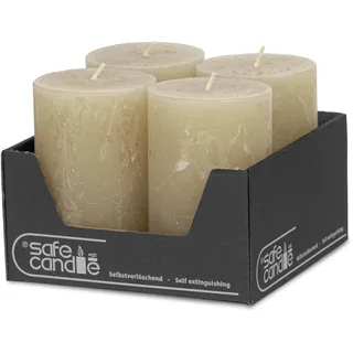 DecoLite Stumpenkerzen Rustic 4er Set 110x70 mm | Selbstverlöschend Safe Candle | Durchgefärbt RAL-zertifiziert | Brenndauer ca. 51h | Made in Germany | Rustik Deko Kerzen von DecoLite (sahara)