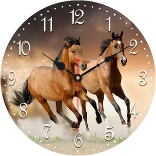 VIKMARI Wanduhr, leise, nicht verlaufend – Motiv laufendes Pferd, Qualität Quarz, Akku, rund, 35,6 cm, für Küche