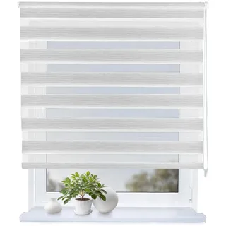 Rollmayer Doppelrollo mit Bohren Schraubmontage Melange Weiß Grau B150xH130 | Fensterrollo Duo Rollo Sonnenschutzrollo Zebrarollo Seitenzugrollo fur Fenster und Tur