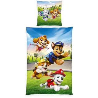 Herding Bettwäsche Paw Patrol, Kopfkissenbezug ca. 80 x 80 cm, Bettbezug ca. 135 x 200 cm, Mit leichtläufigem Reißverschluss, 100% Baumwolle/Renforcé