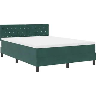 vidaXL LED Boxspringbett mit Matratze Dunkelgrün 140 x 190 cm Samt - Grün
