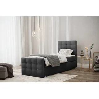 Kaiser Möbel Boxspringbett mit bettkasten matratze topper AMOR stoff Cosmic Rechts Dunkelgrau 90 cm x 200 cm - Dunkelgrau