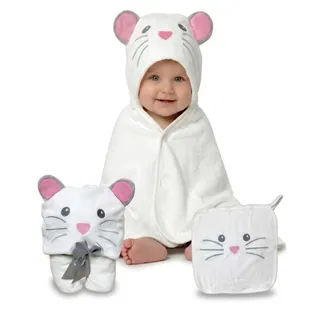 HECKBO Baby Handtuch Kapuze Maus inkl. Waschlappen, ab 0 Jahren, Neuheit: 2 Druckknöpfe, Baby Geschenk Mädchen Jungen, weiches saugfähiges Material 90x100cm Kinder Badetuch Bademantel Kapuzenhandtuch