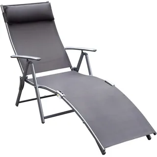 Outsunny Sonnenliege, klappbar, mit Kissen, 137 x 63,5 x 100,5 cm, Metall, Stoff, Grau , Kunststoff , 63.5x100.5x137 cm , Gartenmöbel, Gartenliegen