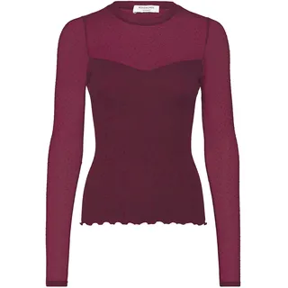 Langarmshirt ROSEMUNDE "Bernadine Shirt", Damen, Gr. S, lila (tawny port), Strick, Obermaterial: 100% Baumwolle, unifarben, figurbetont hüftlang, Rundhals, Shirts Langarmshirt, Spitzeneinsatz an Brust und Ärmeln, feminin, bequem, reine Baumwolle