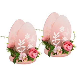I.GE.A. Teelichthalter »Ei« 2er Set Windlicht Osterhase Glas Holz Kerzenleuchter Frühlingskranz 3D, rosa