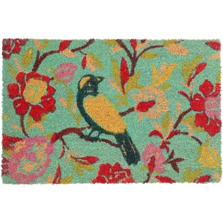 Relaxdays Fußmatte Kokos, mit Vogel & floralem Muster, gummiert, innen & außen, Türvorleger, 60 x 40 cm, Mehrfarbig, 10039029