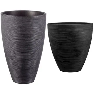 Dehner Pflanzvase Vino, Ø 40 cm, Höhe 60 cm, Kunststoff, anthrazit & Pflanzvase Vino, Ø 40 cm, Höhe 42 cm, Kunststoff, anthrazit