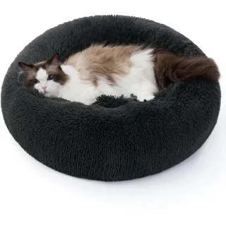 Bedsure Hundebett waschbar Flauschiges Katzenbett - Ø 50 cm Donut Kissen, Katzenschlafplatz für Katzen Kleine Mittelgroße Hunde, Plüsch Katzenkissen Rund Kuschelbett Katzen Bettchen, Dunkelgrau