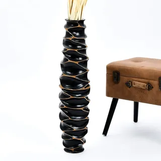 Leewadee Große Deko Bodenvase Für Dekozweige, Hohe Standvase Für Pampasgras, Design Holzvase, 65 cm, Schwarz