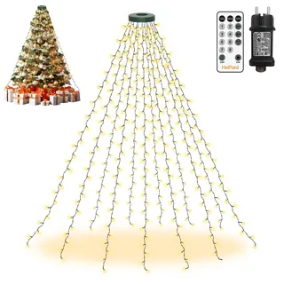 HeiPard Lichterkette Weihnachtsbaum 3m, 360 LED 12 Stränge Christbaumbeleuchtung mit Ring, Timer 8 Leuchtmodi Wasserdicht Weihnachtsbeleuchtung außen innen für 240cm bis 350cm Tannenbaum - Warmweiß