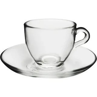 Pasabahce 97984 Basic Espressotassen 90 ml | 6er Set Glastassen + 6 Untersetzer | Transparent & hitzebeständig | Spülmaschinenfest | ideal für Espresso, Doppio & Mokka | für 6 Personen