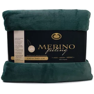 Gözze - Gemütliche Kuscheldecke, Merino Feeling, Wendbar, Hohe Dichte 600 g/m2, 220 x 240 cm - Dunkelgrün