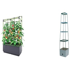 Bio Green Pflanzkübel CITYJUNGLE | Hochbeet für Balkon und Terrasse | 62 x 33 x 128 cm & Pflanzen-Aufzucht-Turm „Maxitom“ mit Rankhilfe und 2 Liter Wasserspeicher | 16 Liter | 150 cm | anthrazit