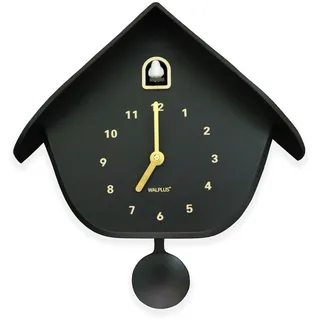 WALPLUS Schwarz Kuckucksuhr Modern mit Stundenruf Einstellbarer Lautstärke Singender Vogel Kuckucksuhr mit Lautlosem Modus Batteriebetriebene Kuckucksuhr Pendel für Wanddekoration
