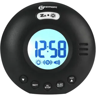 Geemarc Vibrationswecker mit starkem 75dB Klingelton, Blitzlicht und integriertem Vibrator für Hörgeschädigte und Langschläfer Wake 'N' Shake Voyager - Batteriebetrieben - Schwarz