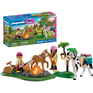 PLAYMOBIL | I Love Horses | Reitausflug mit Lagerfeuer | Ausritt‐Set mit Mutter, Tochter, Pferd, Pony & elektronischem Lagerfeuer | Für Kinder ab 4 Jahren | 72132