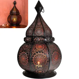 Gadgy Orientalische Lampe Metall 36cm - Marokkanisches Lampe mit Schatteneffekt - Orientalische Laterne handgemacht 36 cm ideal als Balkon-Deko - Ramadan Dekoration Windlicht innen und außen