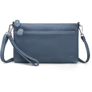 befen Echtleder Handtasche Klein Damen Clutch RFID-Blockierung Umhängetasche Leder Crossbody Bag Damen mit Handgelenkband & Verstellbar Schultergurt, Blau