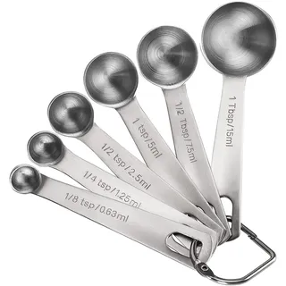 Rena Chris Messlöffel, Premium Heavy Duty 18/8 Edelstahl Messlöffel Becher Set, kleine Esslöffel mit Metric und Set von 6 zum Messen von trockenen und flüssigen Zutaten