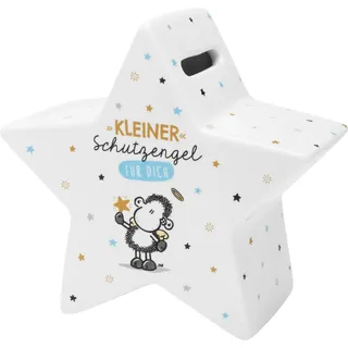 Sheepworld Spardose mit Motiv Kleiner Schutzengel | Figürliche Spardose in Sternform, Höhe 12,5 cm, Steinzeug | Geschenk Weihnachten, Silvster, Kommunion, Taufe | 48973