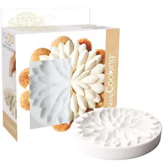 ScrapCooking – Silikonform „Blume“ für Tarte- & Dessert-Dekor – 3D-Reliefform Ø 21 x 2,5 cm – Profiqualität für Torten, Geburtstag & Patisserie – Inkl. Rezept – 2896, Weiß