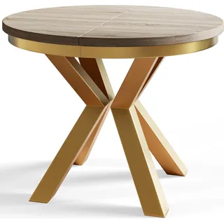 Runder Esszimmertisch LOFT, ausziehbarer Tisch Durchmesser: 120 cm/200 cm, Wohnzimmertisch Farbe: Schwarz, mit Metallbeinen in Farbe Gold - Beige, Gold
