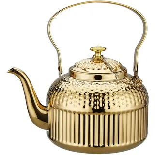 SANQIAHOME® 1,8 Liter Edelstahl-Teekanne mit Siebeinsatz, mit Teesiebgriff,Induktionsgeeignet Gold