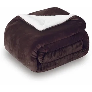 SOCHOW Sherpa Decke Braun zweiseitige Wohndecken Kuscheldecken, extra Dicke warm Sofadecke/Couchdecke aus Sherpa, 150 x 200 cm super flausch Fleecedecke als Sofaüberwurf oder Wohnzimmerdecke