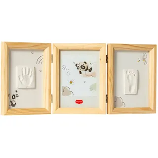 Tiny Love Doppelter Bilderrahmen, Gipsabdruck Baby Hand und Fuß, Clay Set, Andenken Hand-/Fußabdruck Neugeborene, Dermatologisch Getestet, Geschenk Neugeborene, All-in-One-Set, Tiny Creations, Holz