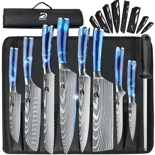 Dfito Küchenmesser Set mit Rolltasche, 8-teiliges professionelles Messerset, High Carbon Edelstahl Küchenchef Messerset, Extrem Scharf Profi Kochmesser Set