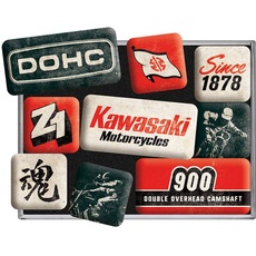 Bild von Retro Kühlschrank-Magnete, 9 Stück, Kawasaki – Motorcycles Since 1878 – Geschenk-Idee für Biker, Magnetset für Magnettafel, Vintage Design